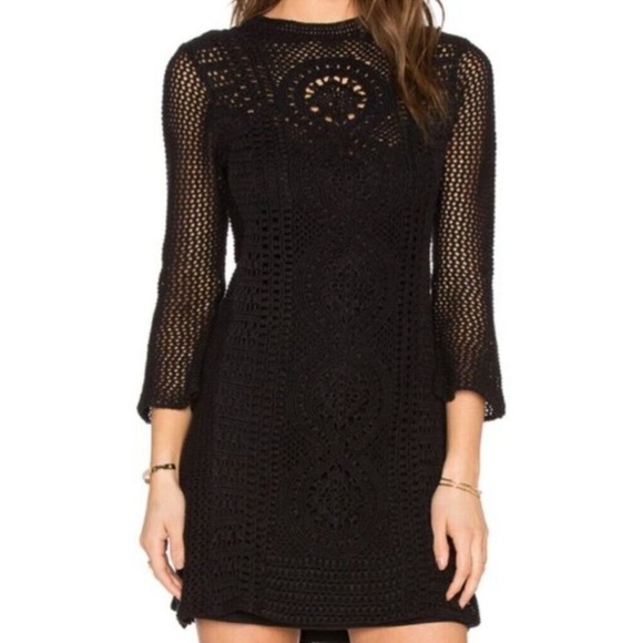 Free People Rosalind Swift Dress Black Crochet Boho Swim Cover Up Size M - Picture 1 of 7